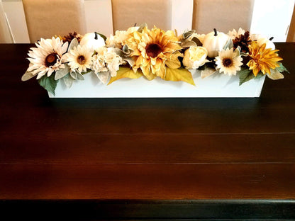 Fall Dining Table Arrangement Fall Flower Arrangement Sunflower Arrangement Mantle Fall Decor Long box arrangement Neutral fall decoration