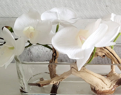 Modern Orchid Centerpiece Dining Table Glass Vase Orchid Arrangement Long Glass Vase Drift Wood Flower Arrangement Modern Style Floral