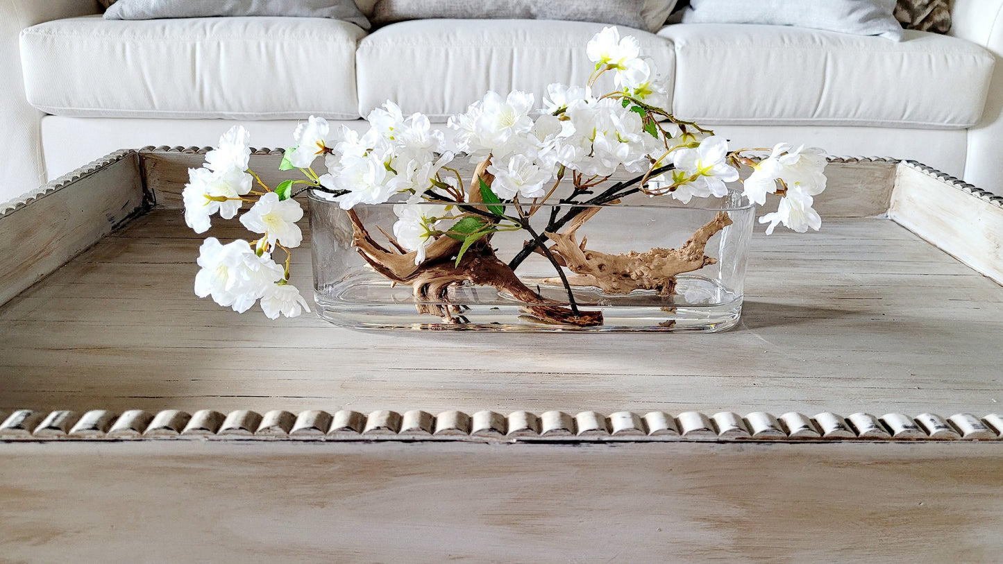 Dining Table Centerpiece – Modern Faux Peony Arrangement in Elegant Glass Vase