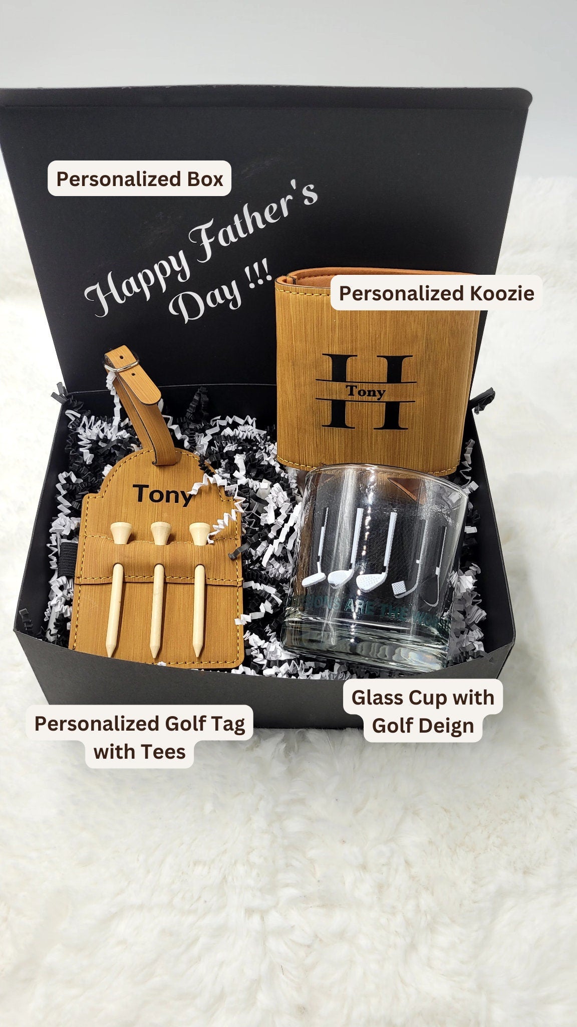 Father's Day Gift Box Men Unique Gift Set Personalized Koozie Groomsman Gift Box Custom Golf Tee Holder Beer Golf Gift Dad Birthday Gift Men