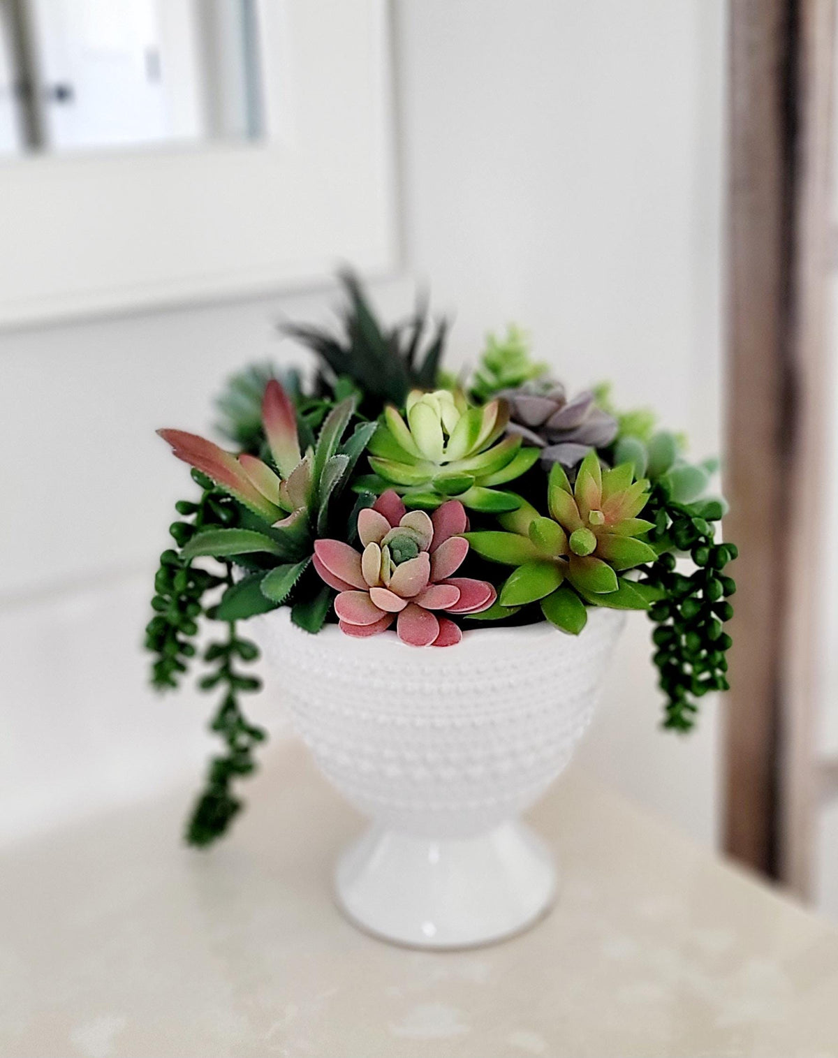 Home Styling Accent Artificial Succulent Bowl Ceramic Planter Arrangement Realistic Faux Plant Collection Maintenance Free Office Desk Display Ready To Show Design Perfect Gift Set Housewarming Present Corporate Client Appreciation New Home