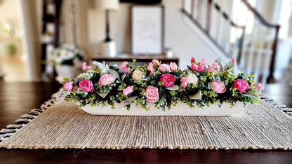 White Floral Centerpiece – Farmhouse Shabby Chic Dining Table Arrangement