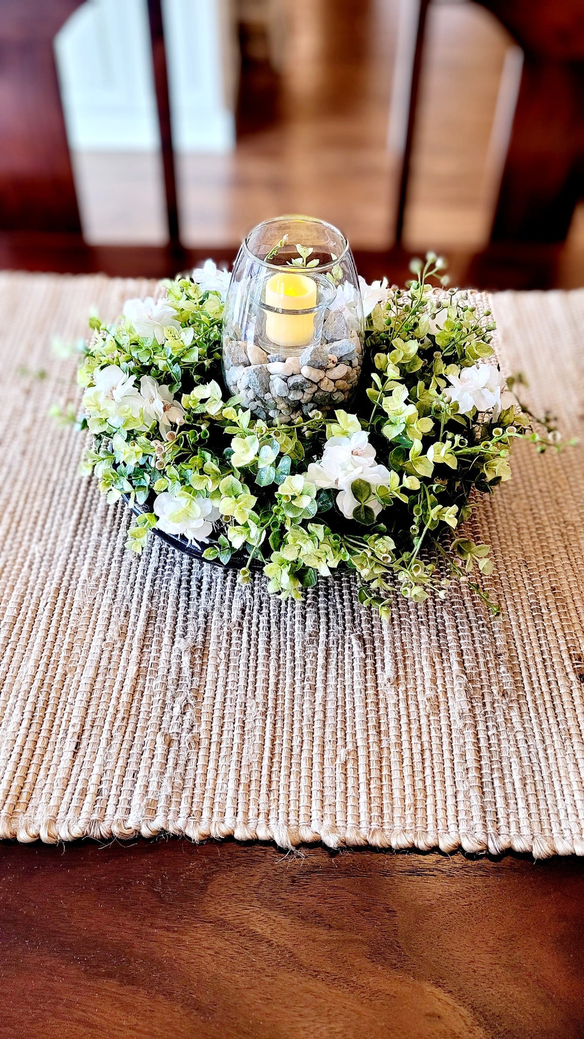 Modern Farmhouse Centerpiece Lighted Dough Bowl Arrangement Rustic Table Decoration Wedding Reception Decor Kitchen Table Display Round Table Accent Handcrafted Design Premium Quality Construction Creates Warm Ambiance Versatile Home
