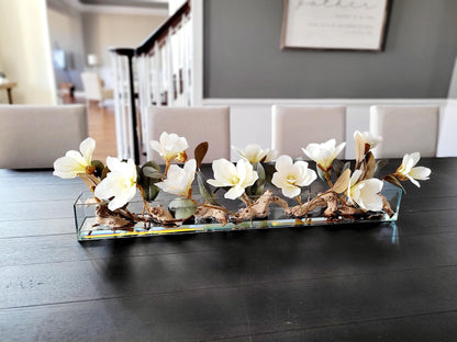 Dining Table Flower Arrangement home decor Luxury Flower Dining flower Magnolia Flower Long Glass container flower Realistic flowers water