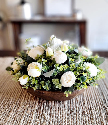 Dough bowl peony flower Arrangement realistic flower arrangement mantel centerpiece flower arrangement kitchen centerpiece dining table