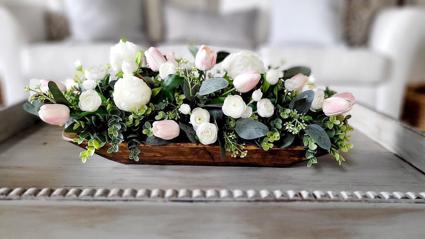 Tulip arrangement dining table tulip centerpiece real touch floral arrangement dough bowl arrangement rose spring table decoration spring