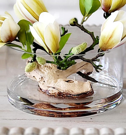 Artificial Orchid Arrangement – Silk Centerpiece in Round Glass Vase for Dining Table