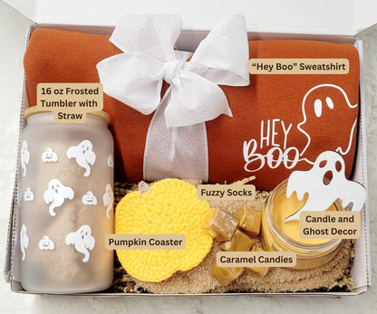 Fall Gift Box Boo Box Girlfriend Gift Box Fall Gift Basket Cozy Gift Box Her Idea Sister Gift Ghost Tumbler Hey Boo Sweatshirt Pumpkin Gift