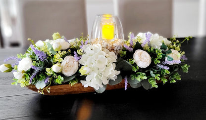 Wedding Table Centerpiece Lavender Floral Arrangement Glass Vase Elegant Reception Decoration Romantic Wedding Decor Silk Flower Arrangement Peony Design Artificial Greenery Wedding Table Setting Beautiful Bridal Shower Decoration