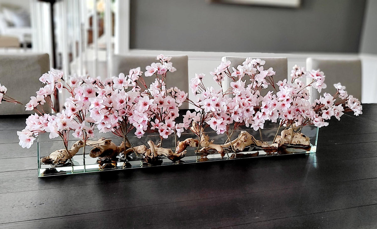 Dining Table Centerpiece – Modern Silk Peony Arrangement in Glass Vase