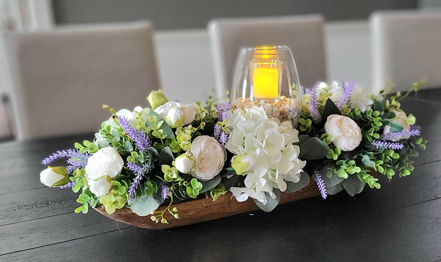 Romantic Lavender Arrangement Wedding Centerpiece Glass Vase Design Elegant Table Decoration Silk Peony Flowers Artificial Hydrangea Blooms Wedding Reception Decor Beautiful Floral Display Bridal Shower Centerpiece Wedding Season Decoration