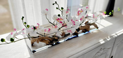 Artificial Orchid Arrangement – Pink Silk Flowers in Glass Vase for Modern Spaces