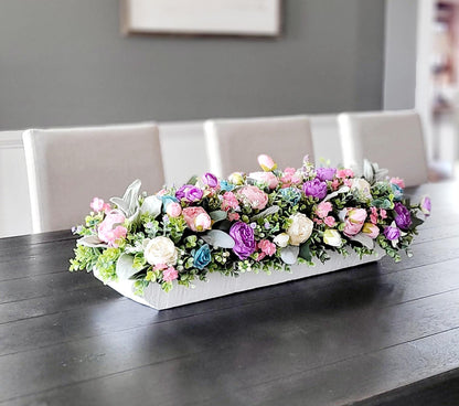 Purple Floral Centerpiece – Silk Peony Arrangement in Dough Bowl