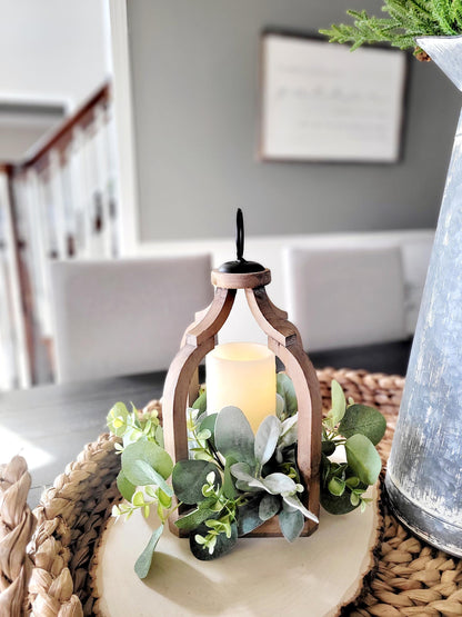 Farmhouse Lantern Rustic Lantern Farmhouse Table Decor Candle Decoration Spring Wreath Lambs Ear Arrangement Coffee table gift new Home gift