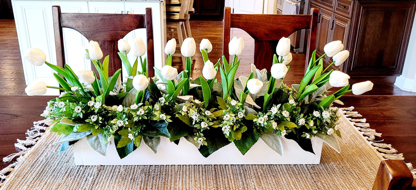 Tulip Flower Arrangement Farmhouse Long Box Tulip Arrangement Spring Flower Centerpiece Real Touch Tulips Mantel Flower Box Easter Flowers
