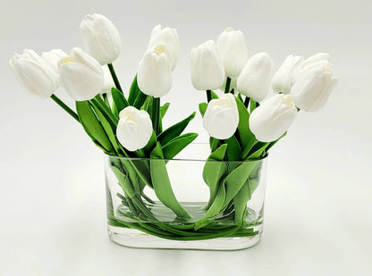Real Touch Tulip In Glass Vase Modern Arrangement Artificial Flower Centerpiece Bridal Arrangement French Country Faux Flower Dining Table