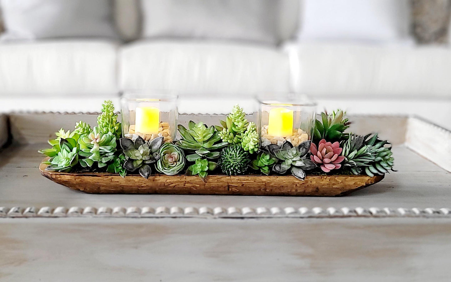 Artificial Succulent Centerpiece Rustic Dough Bowl Arrangement Purple Cactus Display Dining Table Decor Realistic Looking Plants Maintenance Free Decoration Farmhouse Style Accent Faux Succulent Collection Boho Home Design Long Table