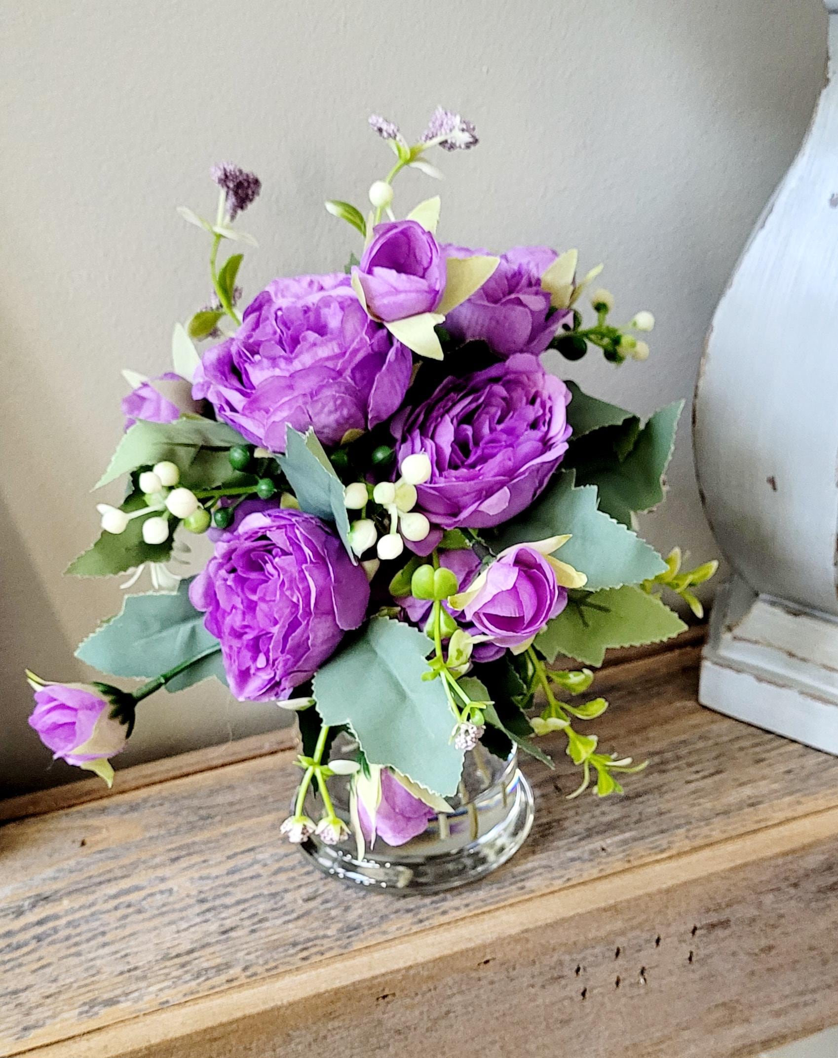 Silk Peony Bouquet Glass Vase Collection Realistic Faux Flower Arrangement Lasting Beauty Maintenance Free Display Perfect Gift Mother Day Housewarming Birthday Present Home Office Bedroom Living Room Centerpiece Modern Elegant Styling