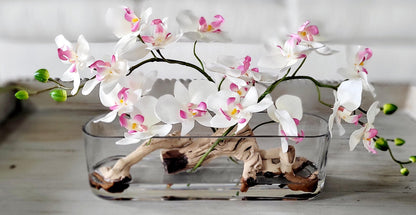 Artificial Orchid Arrangement – Pink Silk Flowers in Glass Vase for Modern Spaces