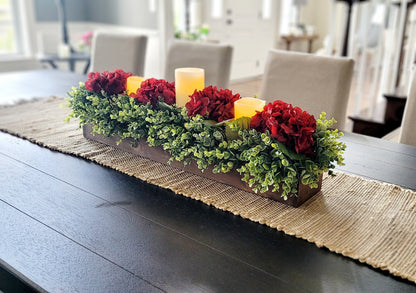 Fall Table Decoration Fall Centerpiece Fall Faux Flower Arrangement Farmhouse Mantle Fall Decor Burgundy Hydrangea Long Wood Box Autumn Deco