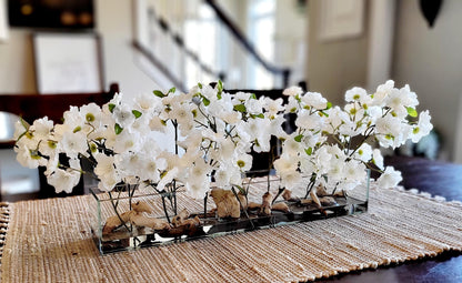 Cherry Blossom Arrangement dining table centerpiece elegant arrangement modern farmhouse decor artificial water arrangement long glass vase