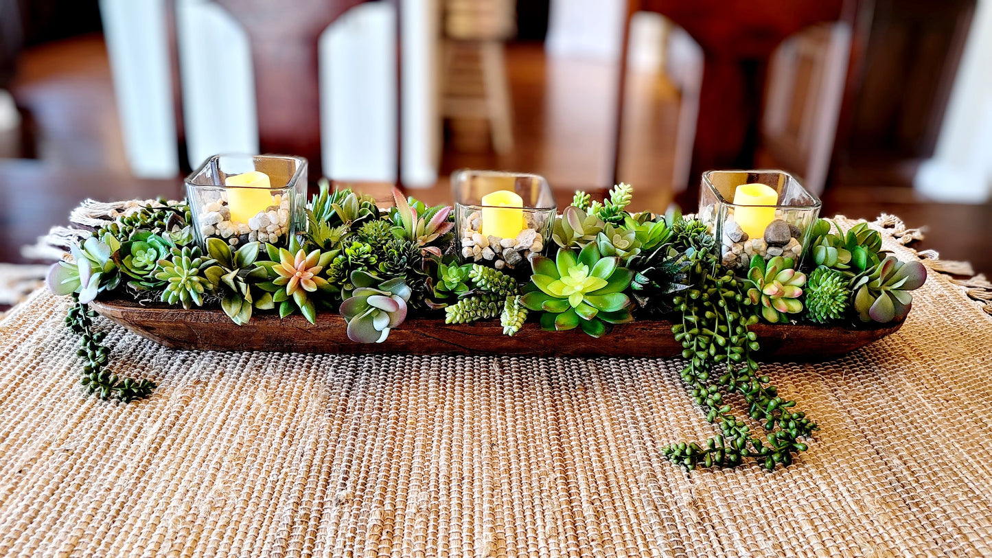 Succulents arrangement dough bowl large arrangement succulent gift her dining table centerpiece candle arrangement client gift