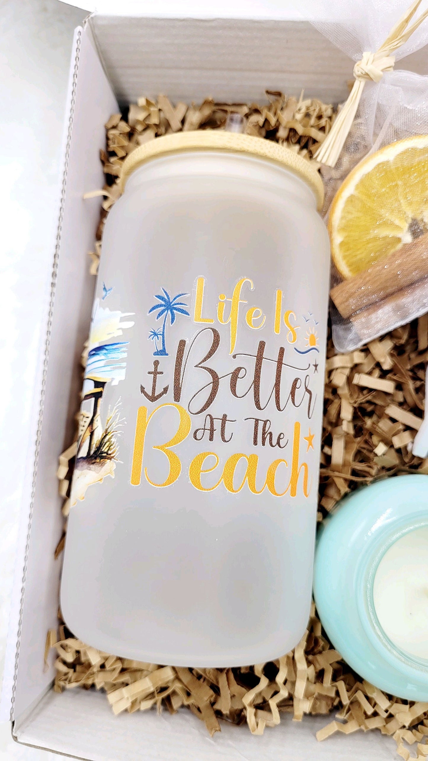 Beach Decor Summer Birthday Gift Box Women Birthday Gift Frosted Tumbler Summer Beach Candle Gift Box Friend Spa Gift Set  Gift Box Mom