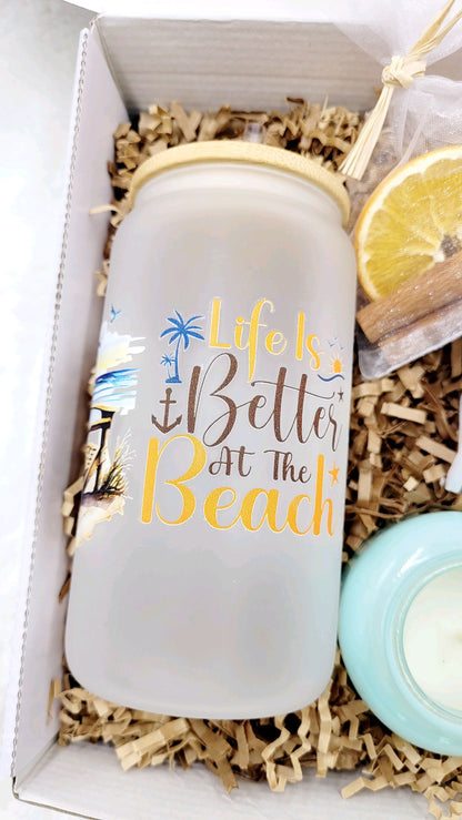 Beach Decor Summer Birthday Gift Box Women Birthday Gift Frosted Tumbler Summer Beach Candle Gift Box Friend Spa Gift Set  Gift Box Mom