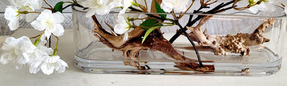 Dining Table Centerpiece – Modern White Orchid with Driftwood in Glass Vase