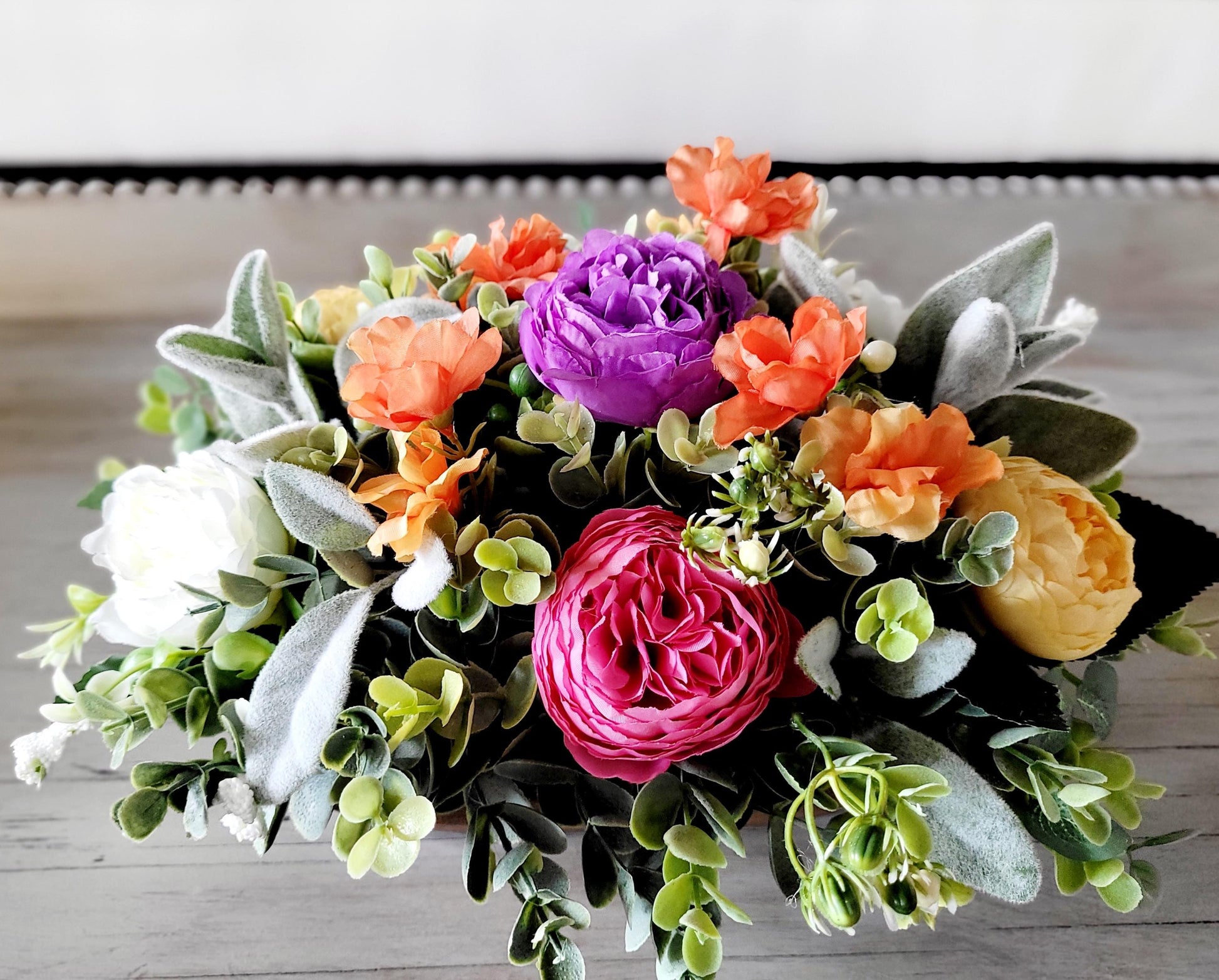 Large Wooden Bowl Centerpiece Handcarved Dough Bowl Design Realistic Cream Peonies Arrangement Farmhouse Table Decoration Rustic Home Accent Faux Floral Display Natural Wood Texture Multiple Size Options Elegant Dining Room Accessory
