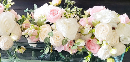 Silk Flower Arrangement Clear Glass Modern Dining Table Centerpiece Bridal Arrangement Long Rectangular Vase Real Touch Roses Flower Peony