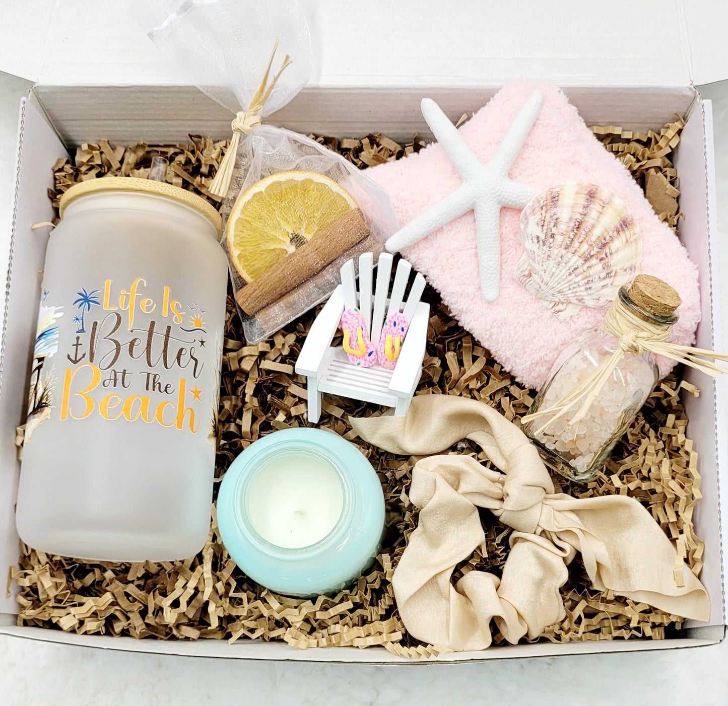 Beach Decor Summer Birthday Gift Box Women Birthday Gift Frosted Tumbler Summer Beach Candle Gift Box Friend Spa Gift Set  Gift Box Mom