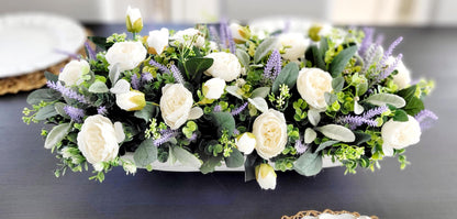 Lavender Dough Bowl Centerpiece – Rustic Farmhouse Spring Table Arrangement