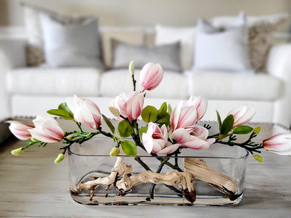 Silk Magnolia Modern Glass Arrangement