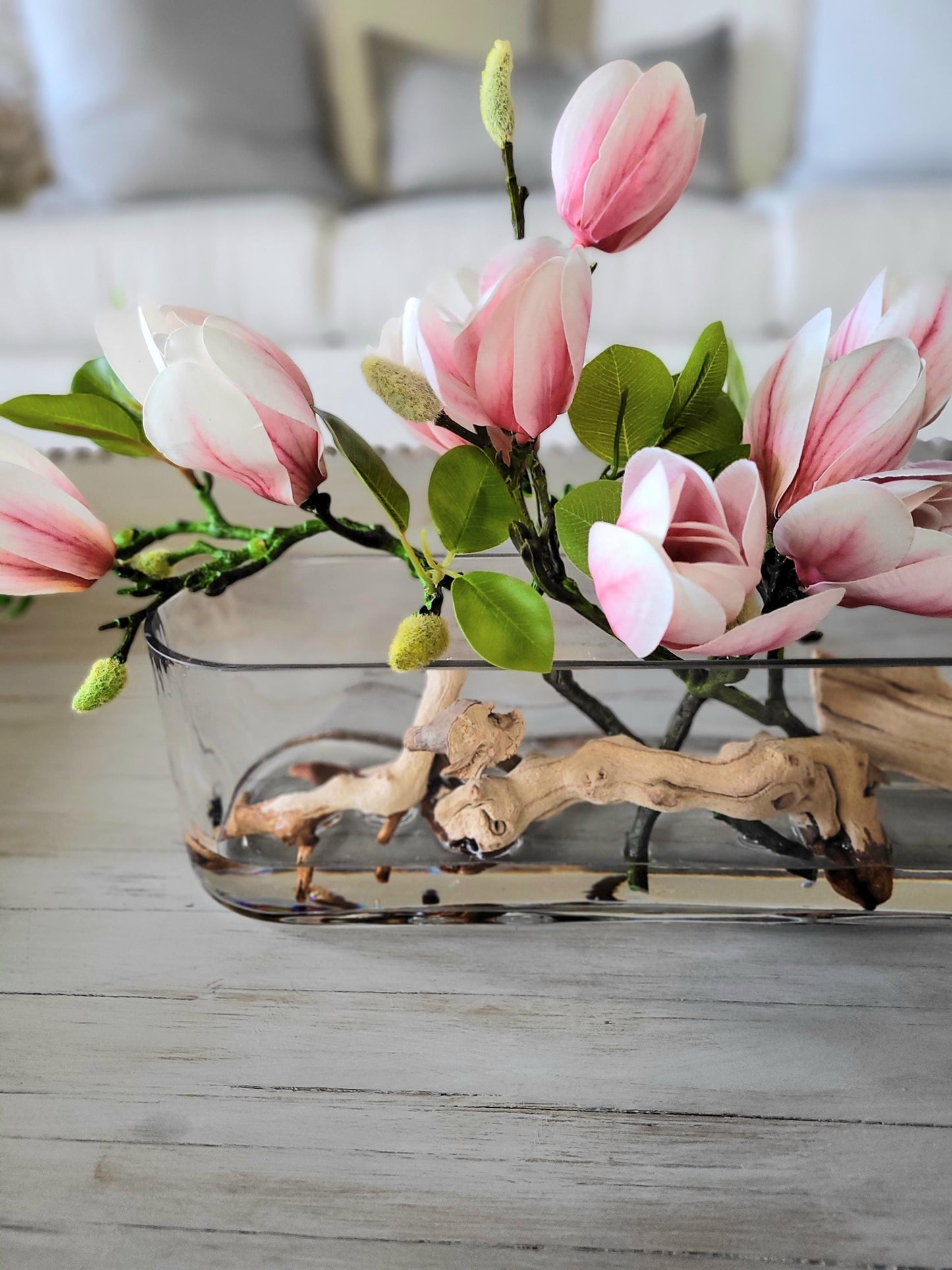 Silk Magnolia Modern Glass Arrangement