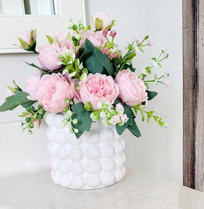 Modern Vase Bubble Vase White Ceramic Vase Boho Vase Decor Ceramic Flower Vase Decorative Vase Pink Peony Vase Decor  Bedroom  Entryway Deco