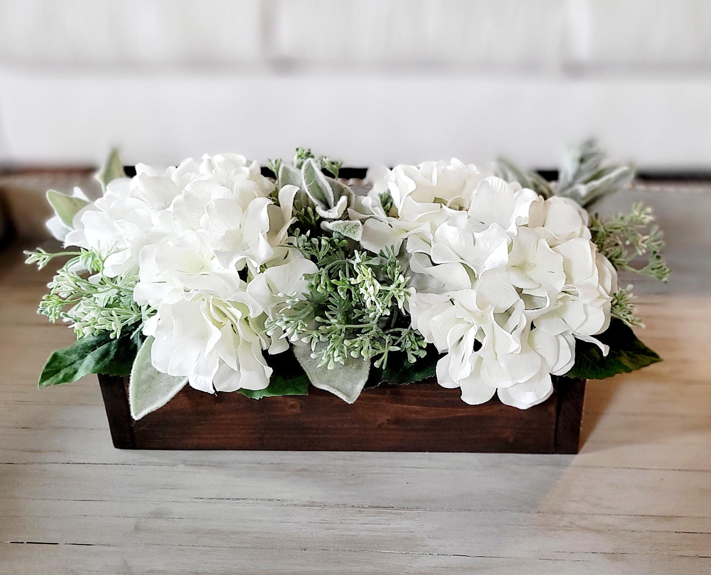 Hydrangea Centerpiece Mothers Day Gift Mom Spring centerpiece table arrangement with Blue and white dining arrangements table rustic decor