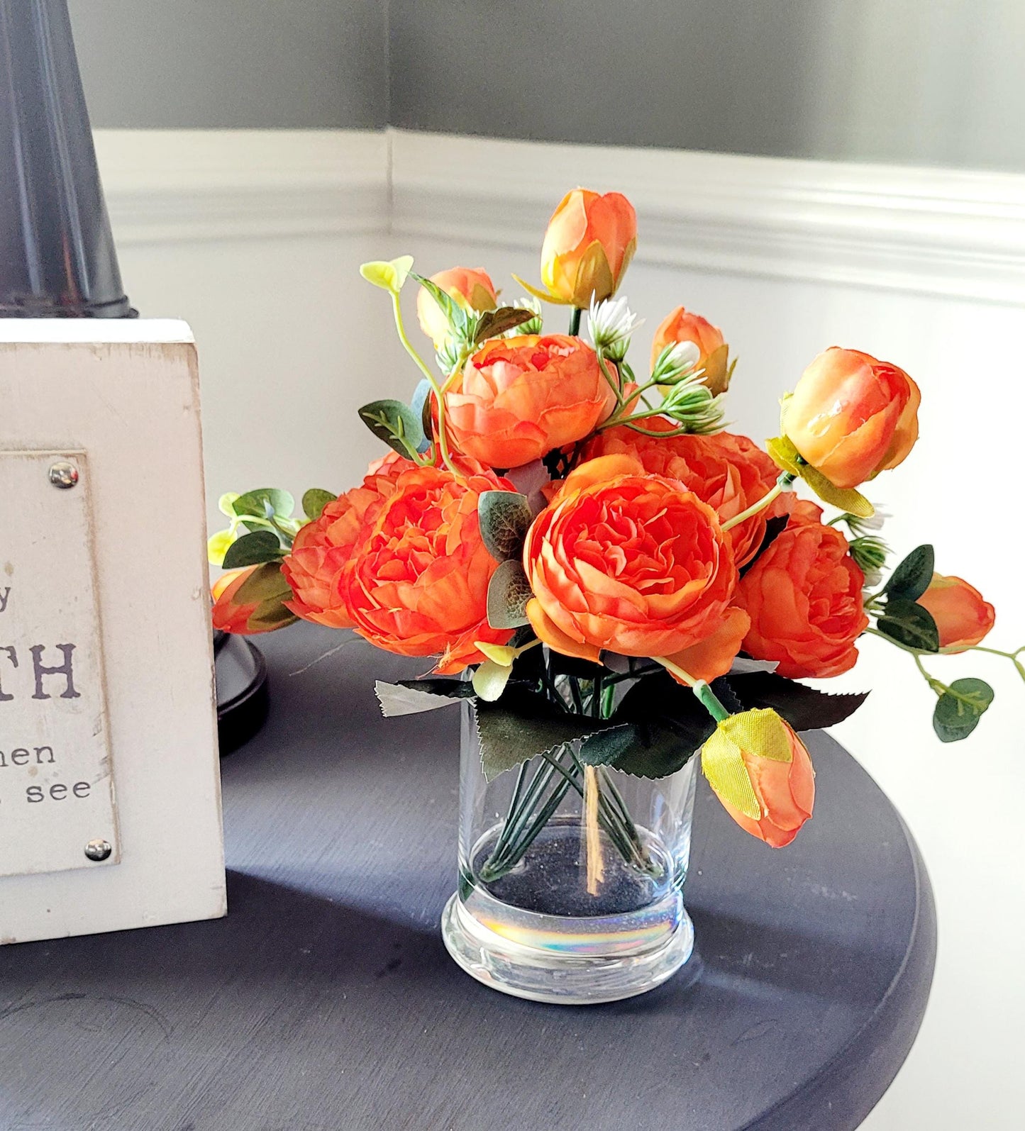 Artificial Peony Arrangement – Modern Glass Vase Mother's Day Gift