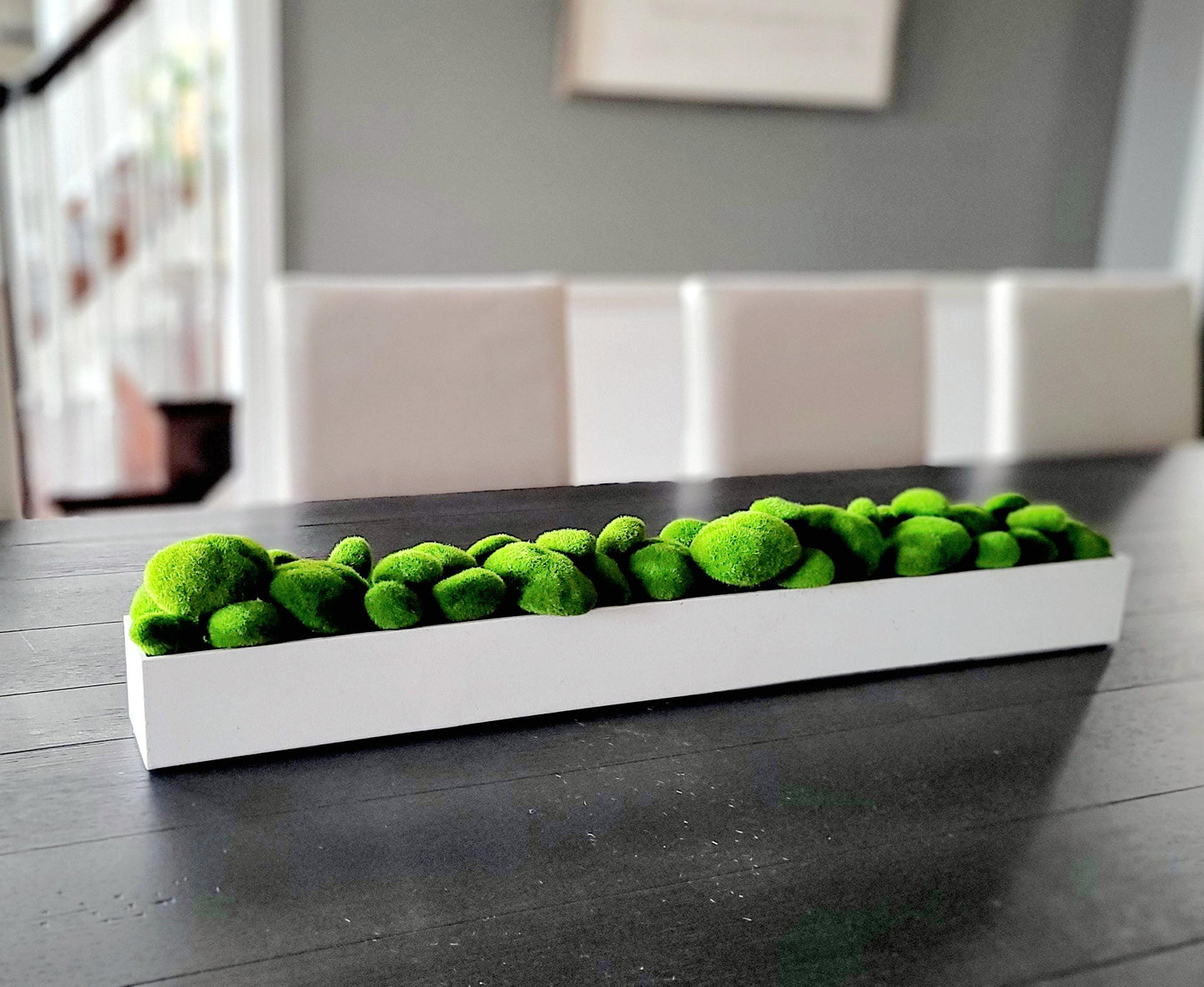 Moss Arrangement Narrow Long Dining Arrangement Modern Table Decor Contemporary Table Top Decor Faux Moss Centerpiece Mantle Decoration