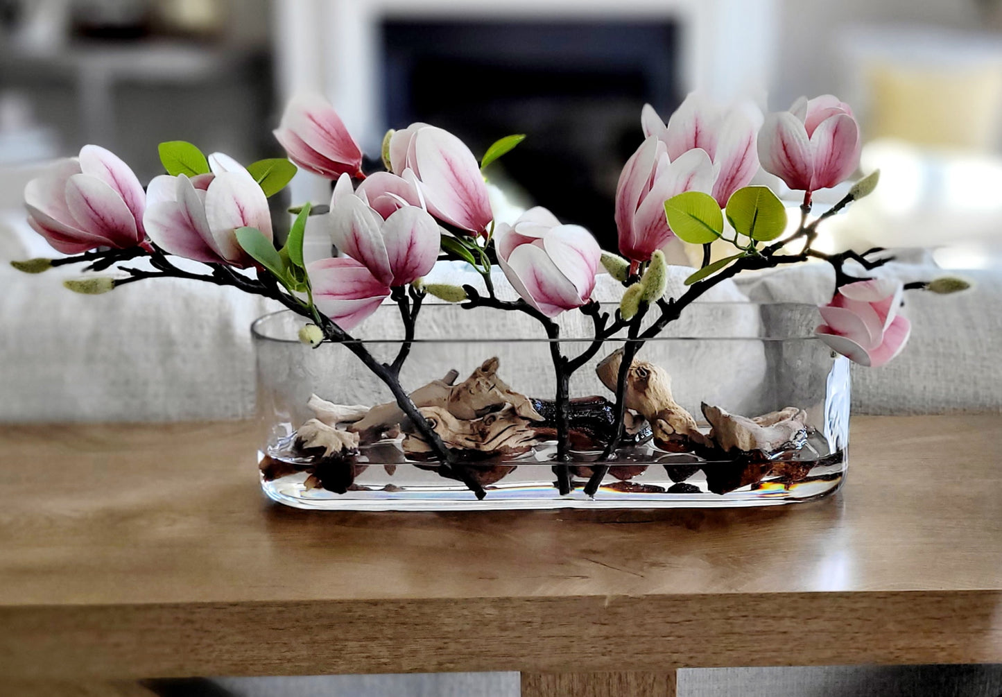 Silk Magnolia Modern Glass Arrangement