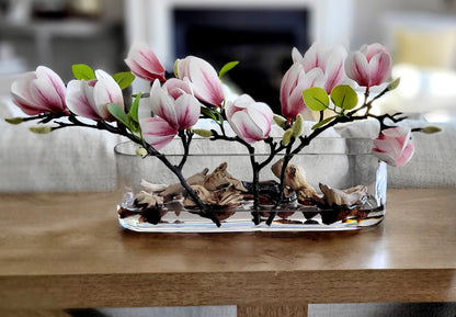 Silk Magnolia Modern Glass Arrangement