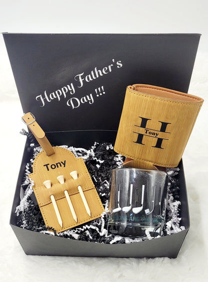 Father's Day Gift Box Men Unique Gift Set Personalized Koozie Groomsman Gift Box Custom Golf Tee Holder Beer Golf Gift Dad Birthday Gift Men