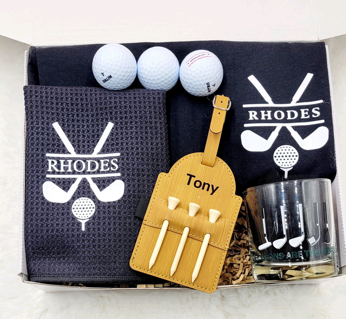 Fathers Day Gift Golf Shirt for Men Gift Box Dad Golf Gifts for Men Towel Golf Custom Name Shirt Men Golf Bag Tag Personalized Name Tee Golf