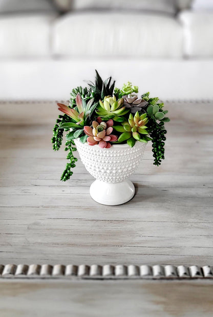 Artificial Succulent Bowl – Realistic Faux Plant Arrangement in Ceramic Planter