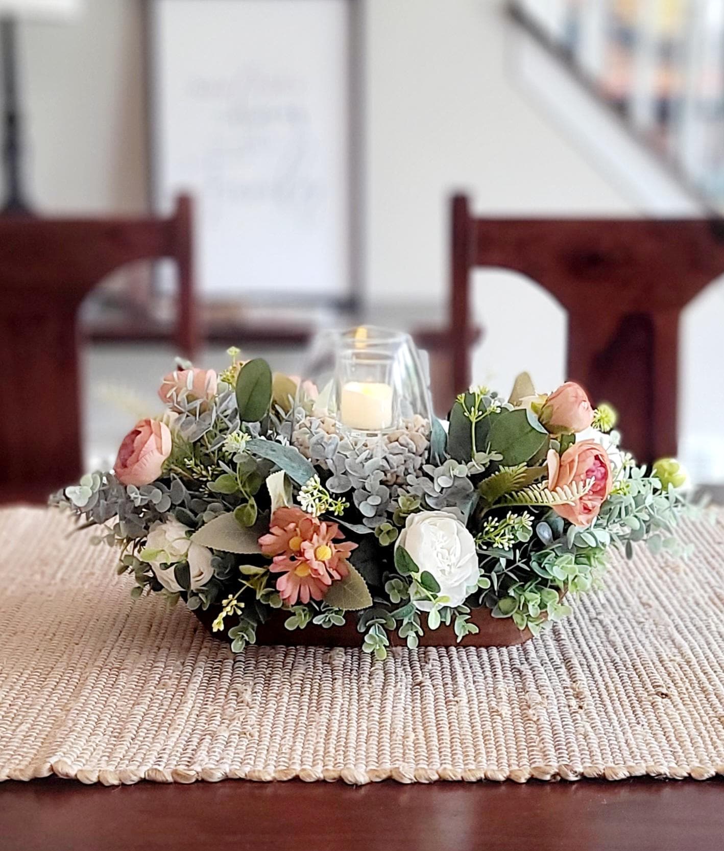 Fall arrangement dining table fall centerpiece dough bowl farmhouse arrangement fall candle fall sunflower table arrangement fall flower