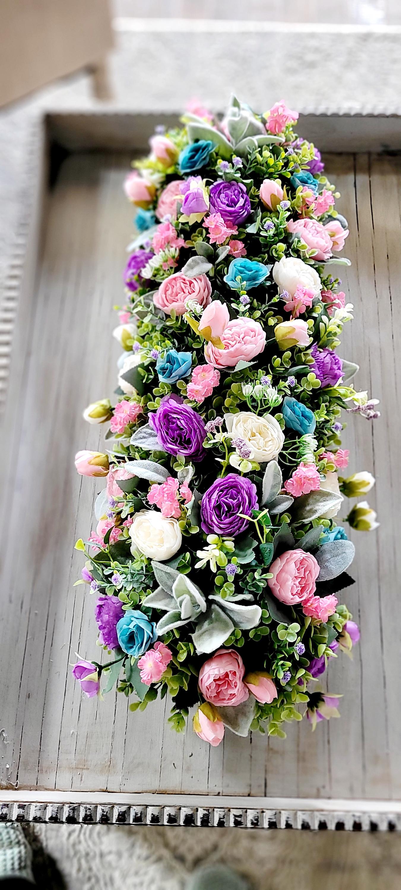 Purple Floral Centerpiece – Silk Peony Arrangement in Dough Bowl