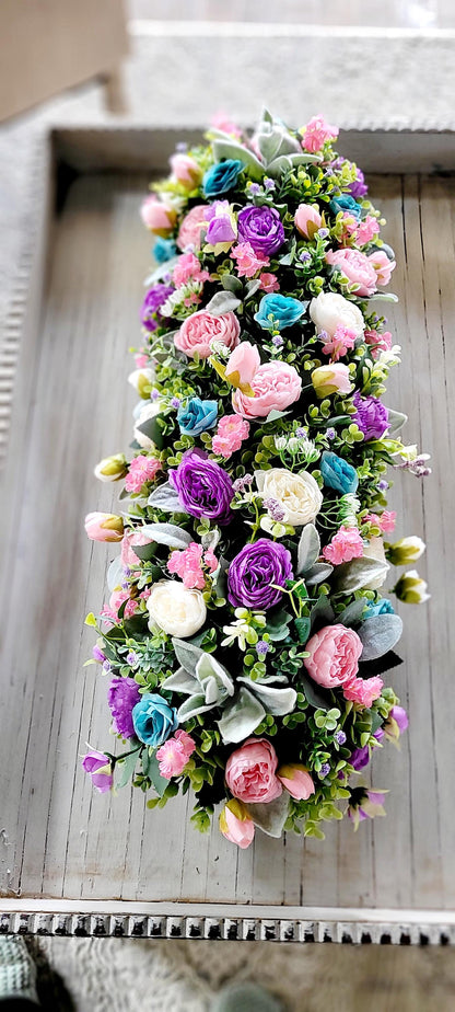 Purple Floral Centerpiece – Silk Peony Arrangement in Dough Bowl