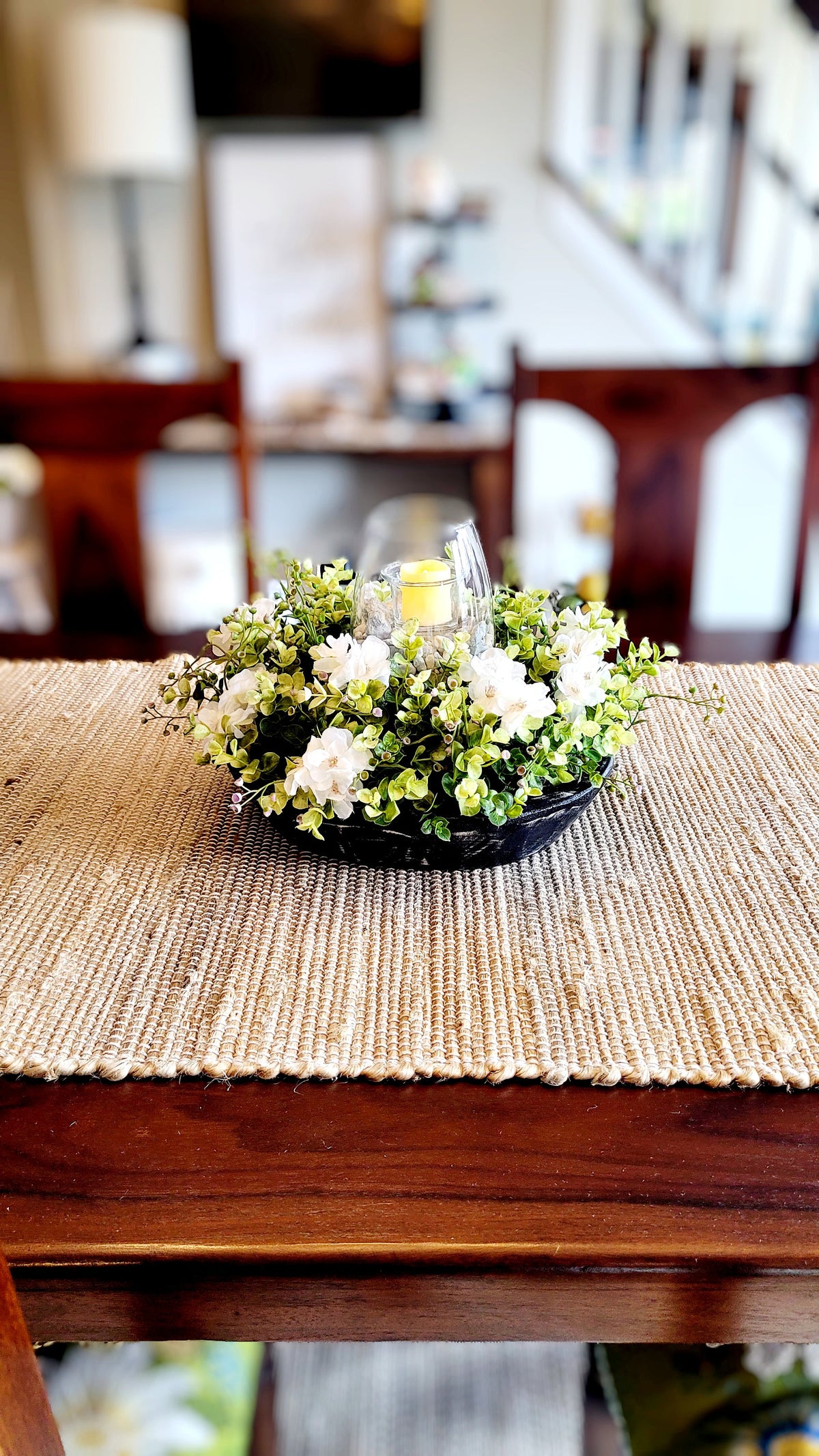 Lighted Table Centerpiece Rustic Dough Bowl Farmhouse Style Decoration Handcrafted Arrangement Wedding Reception Decor Perfect Kitchen Display Modern Country Design Creates Warm Ambiance Round Table Accent Premium Faux Materials Beautiful
