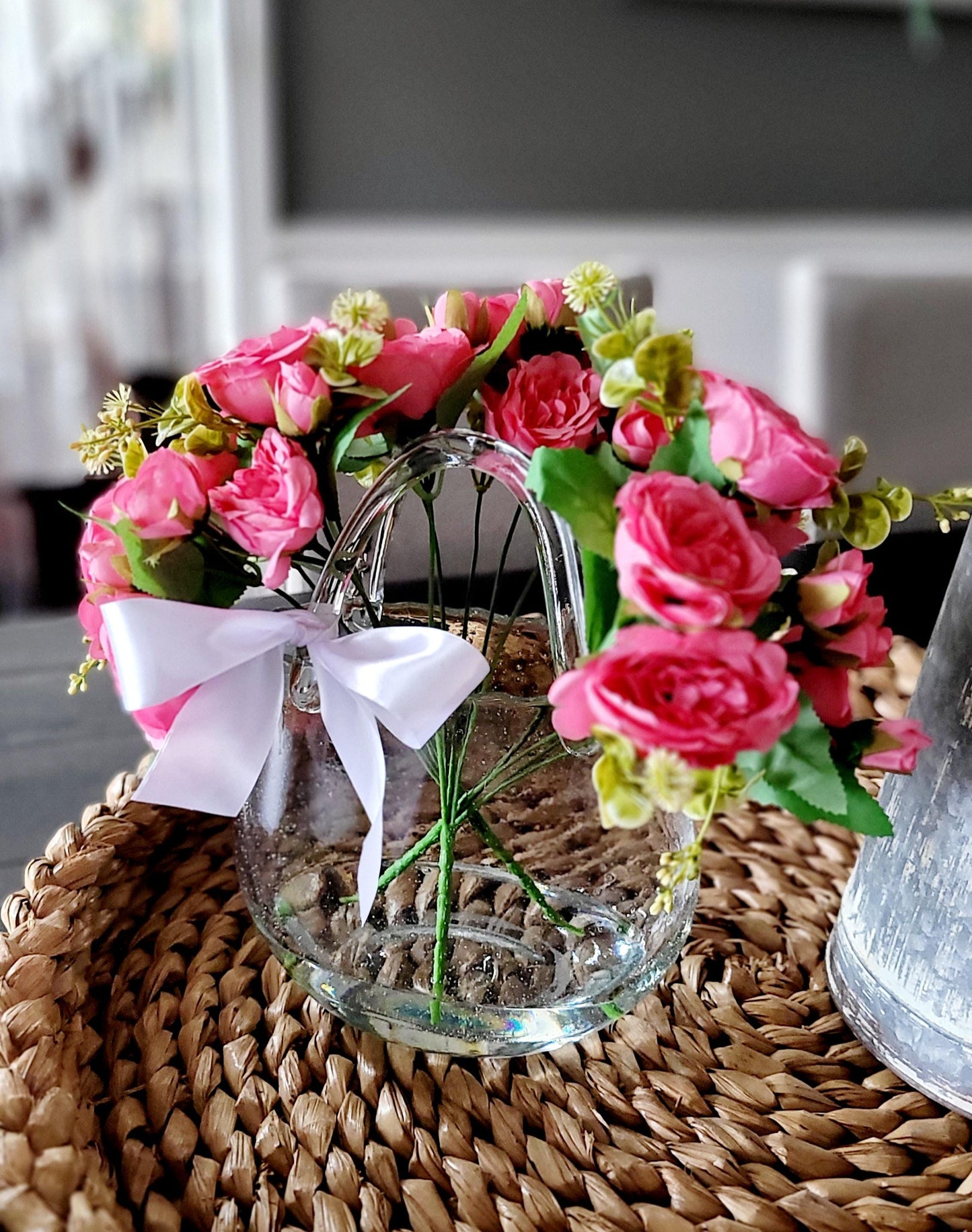 Pink Rose Arrangement Dining Table Vintage Style Flowers Roses mom Gift Birthday Gift Daughter Sweet Sixteen Gift 30th Birthday Arrangement