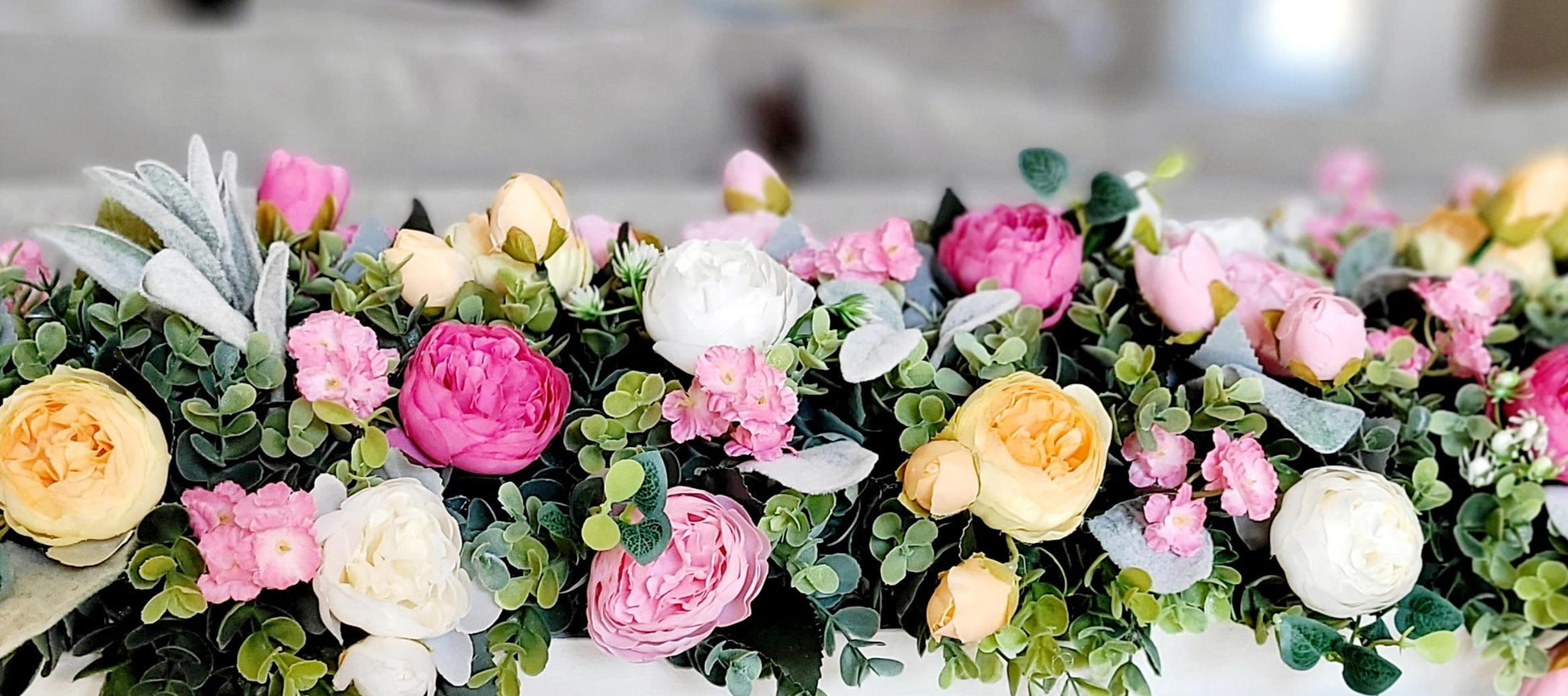 Custom Wood Bowl Peony Arrangement Farmhouse Centerpiece Design Artificial Floral Collection Spring Summer Blooms Elegant Table Display Rustic Home Accent Mantle Decoration Piece Silk Flower Arrangement Handcrafted Dough Bowl Traditional